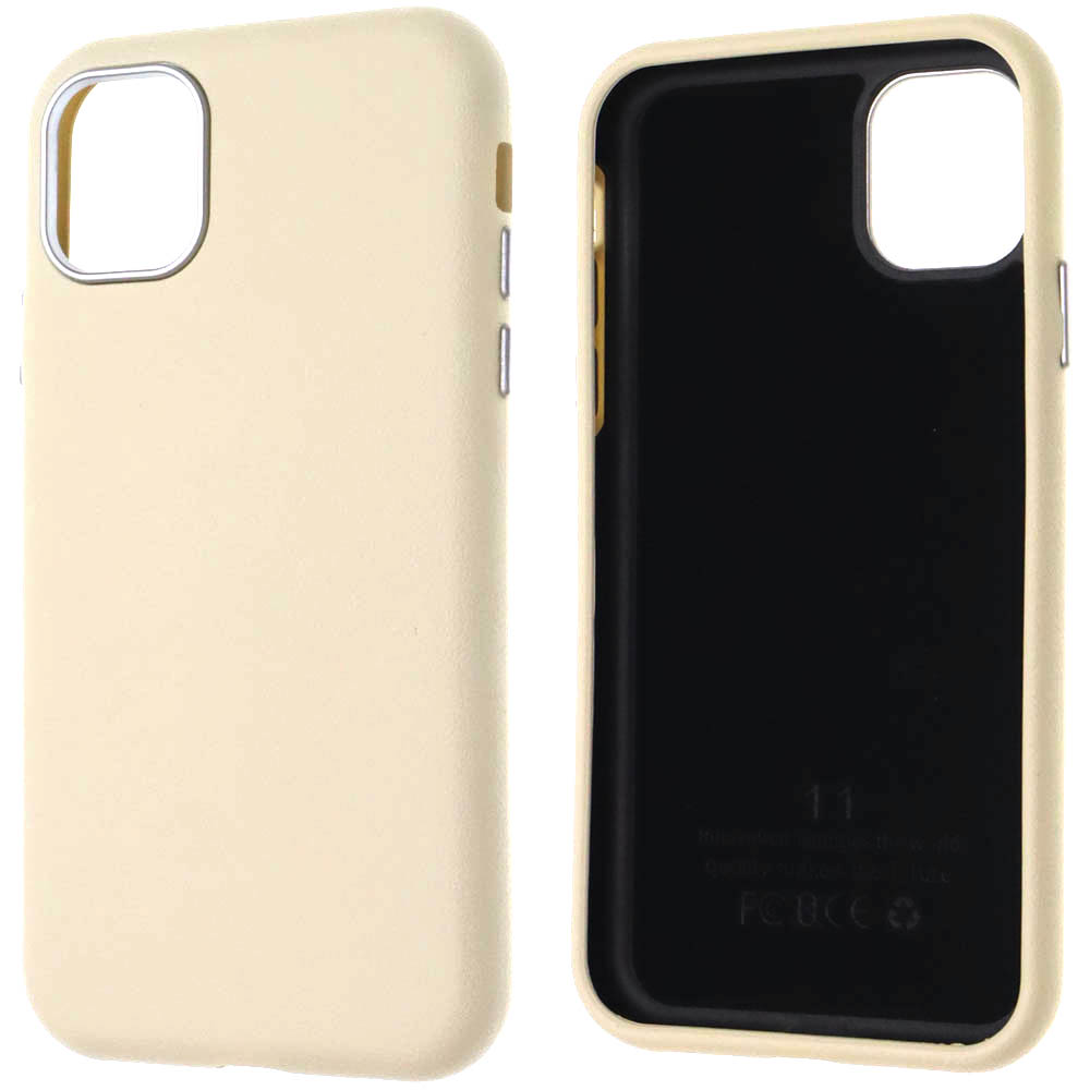 Чехол накладка для APPLE iPhone 11 (6.1"), силикон, пластик, текстура кожи, бархат, цвет молочный Чехол накладка для APPLE iPhone 11 (6.1"), силикон, пластик, текстура кожи, бархат, цвет молочный