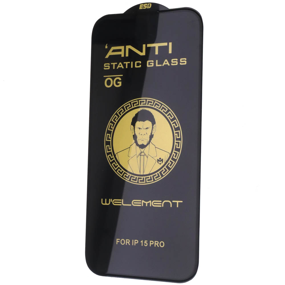 Защитное антистатическое стекло WELEMENT OG ESD для APPLE iPhone 15 Pro, цвет окантовки черный