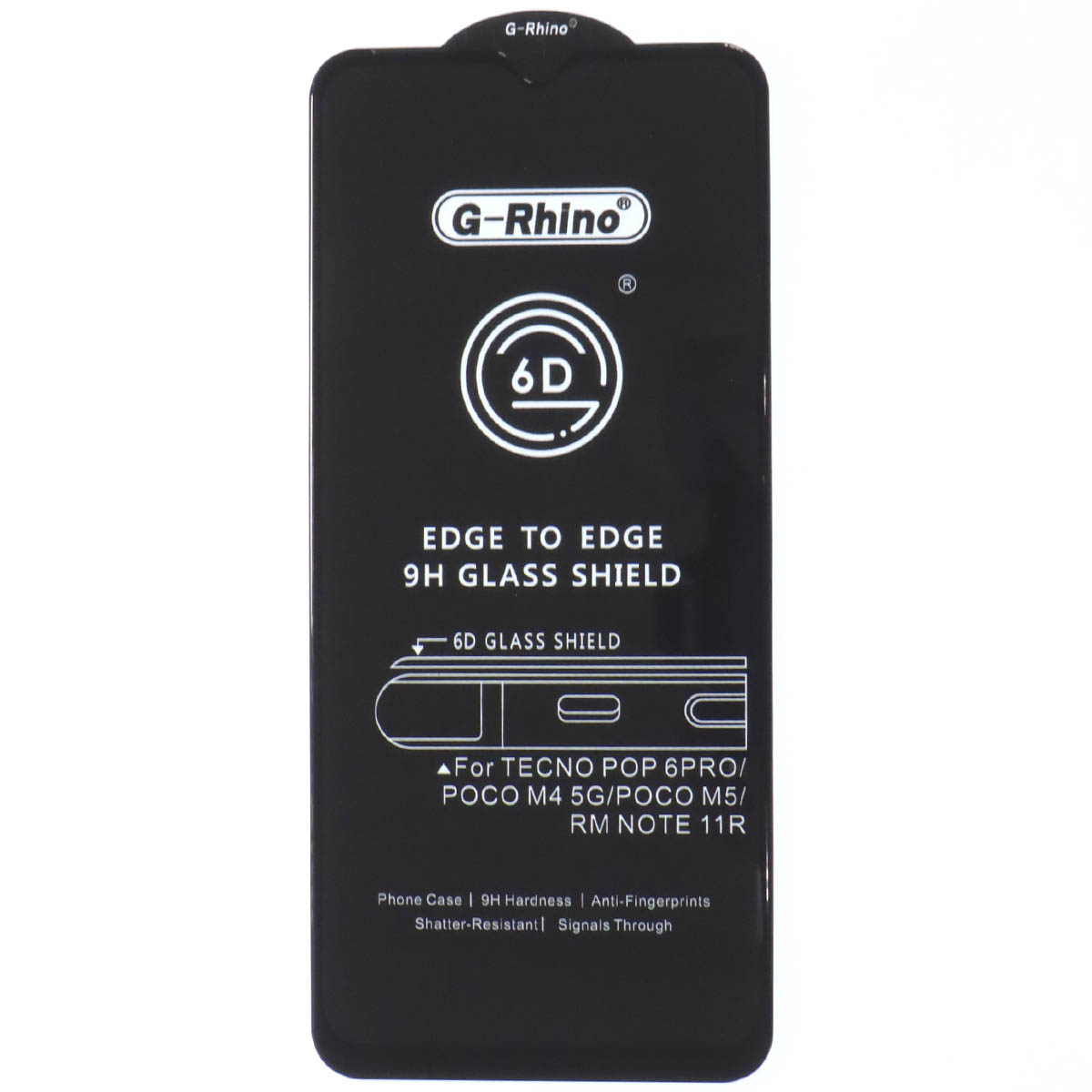 Защитное стекло 6D G-Rhino для TECNO POP 6 Pro, XIAOMI POCO M4 5G, XIAOMI POCO M5, цвет окантовки черный