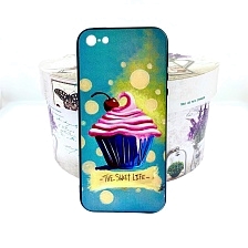 Чехол накладка для APPLE iPhone 5, 5S, SE, силикон, рисунок Кекс с вишенкой.