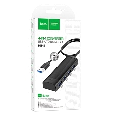 Хаб концентратор HOCO HB41 Easy USB A на 3 USB 2.0, 1 USB 3.0, длина 1.2 метра, цвет черный