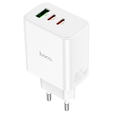 СЗУ (Сетевое зарядное устройство) HOCO C126A Pure, 2 USB Type C, 1 USB A, PD40W, QC3.0, цвет белый