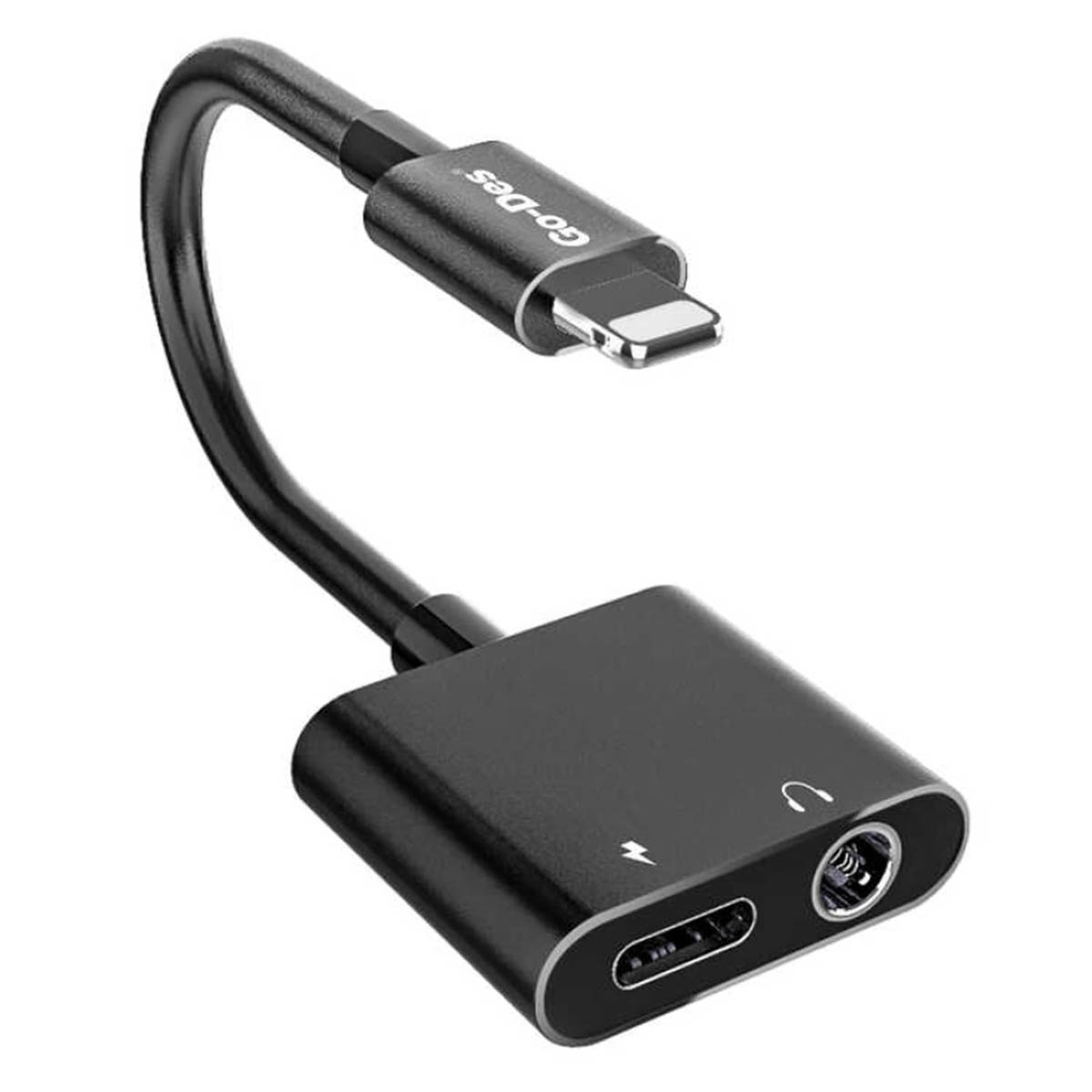 Аудио конвертер GO-DES GD-UC026, Lightning 8-pin Male на 1 Lightning 8-pin, 1 AUX, цвет черный Аудио конвертер GO-DES GD-UC026, Lightning 8-pin Male на 1 Lightning 8-pin, 1 AUX, цвет черный