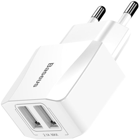 Сетевое зарядное устройство Baseus Mini Dual-U Charger 2.1 A, цвет белый. Сетевое зарядное устройство Baseus Mini Dual-U Charger 2.1 A, цвет белый.