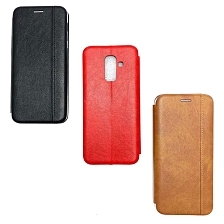 Чехол книжка NEW для SAMSUNG Galaxy A6 Plus (SM-A605), экокожа, визитница, цвет красный.