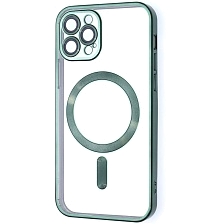 Чехол накладка FASHION CASE с поддержкой MagSafe для APPLE iPhone 12 Pro, силикон, защита камеры, цвет окантовки зеленый Чехол накладка FASHION CASE с поддержкой MagSafe для APPLE iPhone 12 Pro, силикон, защита камеры, цвет окантовки зеленый