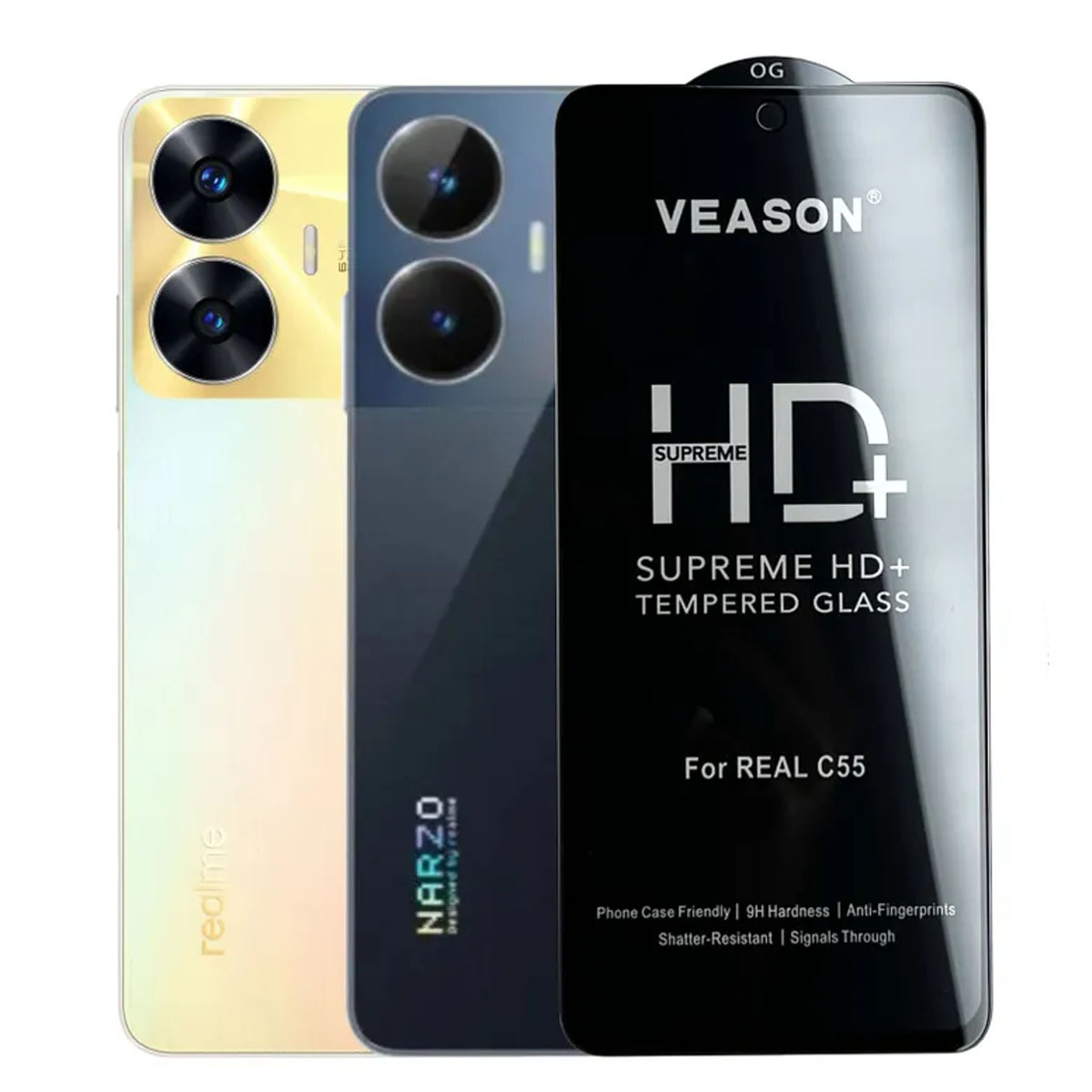 Защитное стекло VEASON HD+ для Realme C55, Realme C67, Narzo N55, Realme C75, цвет окантовки черный