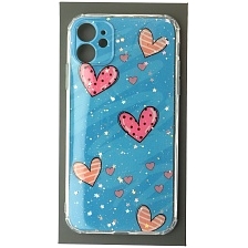 Чехол накладка для APPLE iPhone 11, силикон, глянцевый, блестки, рисунок Сердечки Чехол накладка для APPLE iPhone 11, силикон, глянцевый, блестки, рисунок Сердечки
