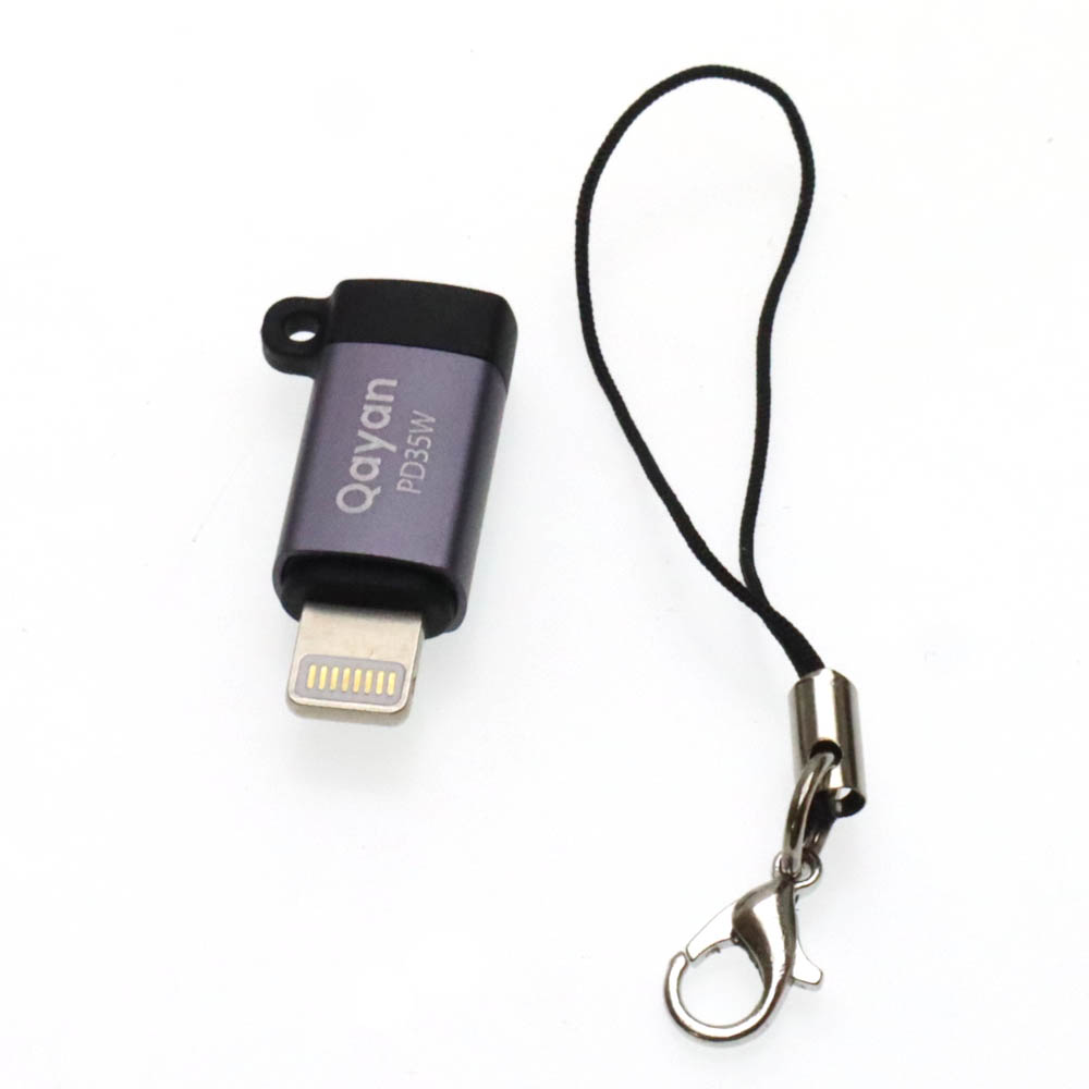 Адаптер, переходник OTG QAYAN QTG171 Lightning 8 pin (папа) на USB Type C (мама), PD35W, цвет темно серебристый