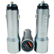 Удлиненное АЗУ (Автомобильное зарядное устройство) Afkas-Nova AF46, 1 USB Type C, 1 USB, цвет серебристый