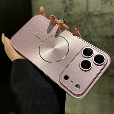 Чехол накладка HKNR Aurora с поддержкой Magsafe для APPLE iPhone 13, защита камеры, блестки, силикон, пластик, нескользящая, цвет розовый