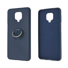 Чехол накладка RING для XIAOMI Redmi Note 9 Pro, Redmi Note 9S, силикон, кольцо держатель, цвет темно синий Чехол накладка RING для XIAOMI Redmi Note 9 Pro, Redmi Note 9S, силикон, кольцо держатель, цвет темно синий