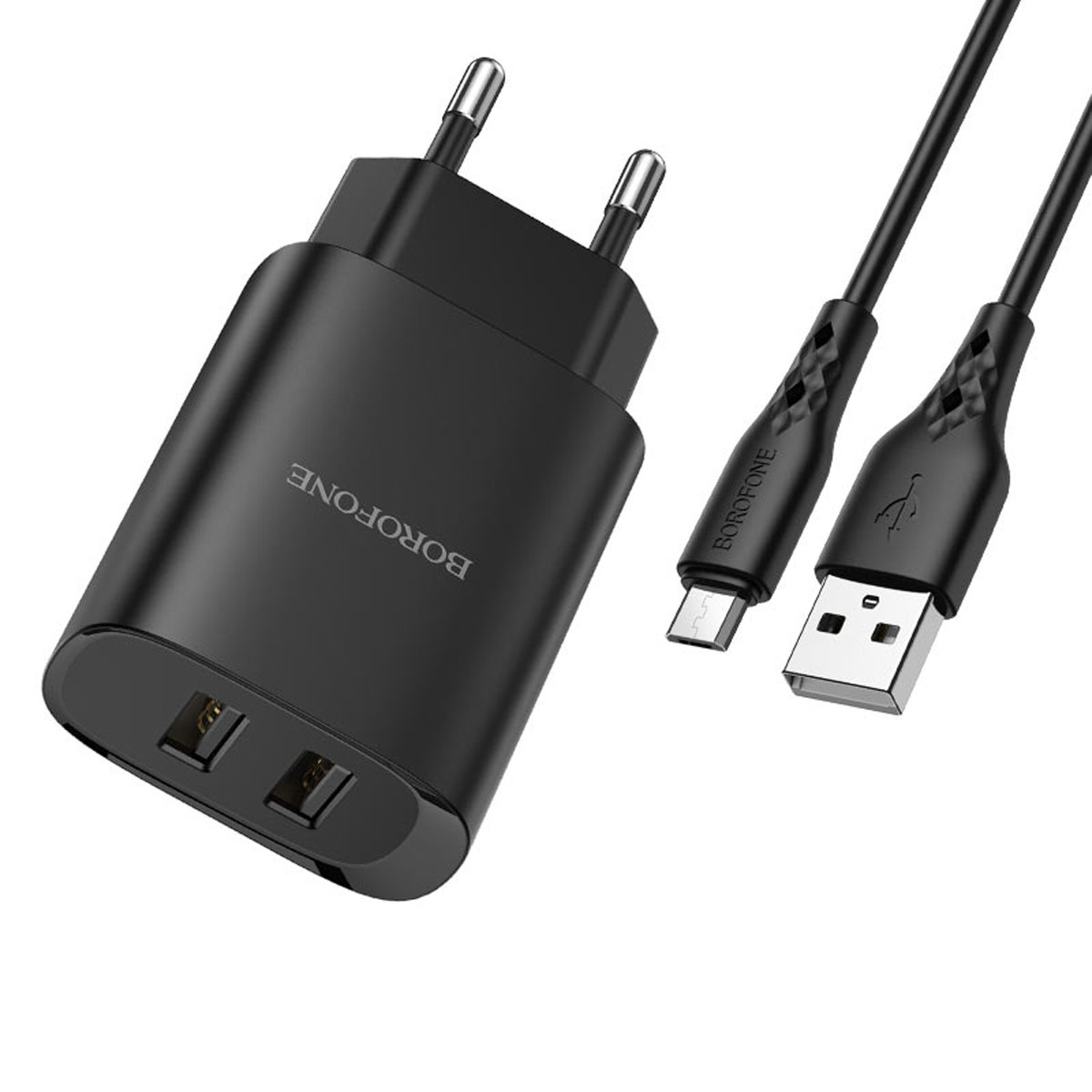 СЗУ (Сетевое зарядное устройство) BOROFONE BN2 Super fast с кабелем Micro USB, 2.1А, длина 1 метр, цвет черный | ВСЁ ПО 300