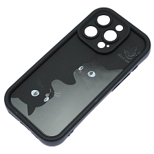 Чехол накладка для APPLE iPhone 15 Pro, силикон, защита камеры, бортики, рисунок 2 черных кота
