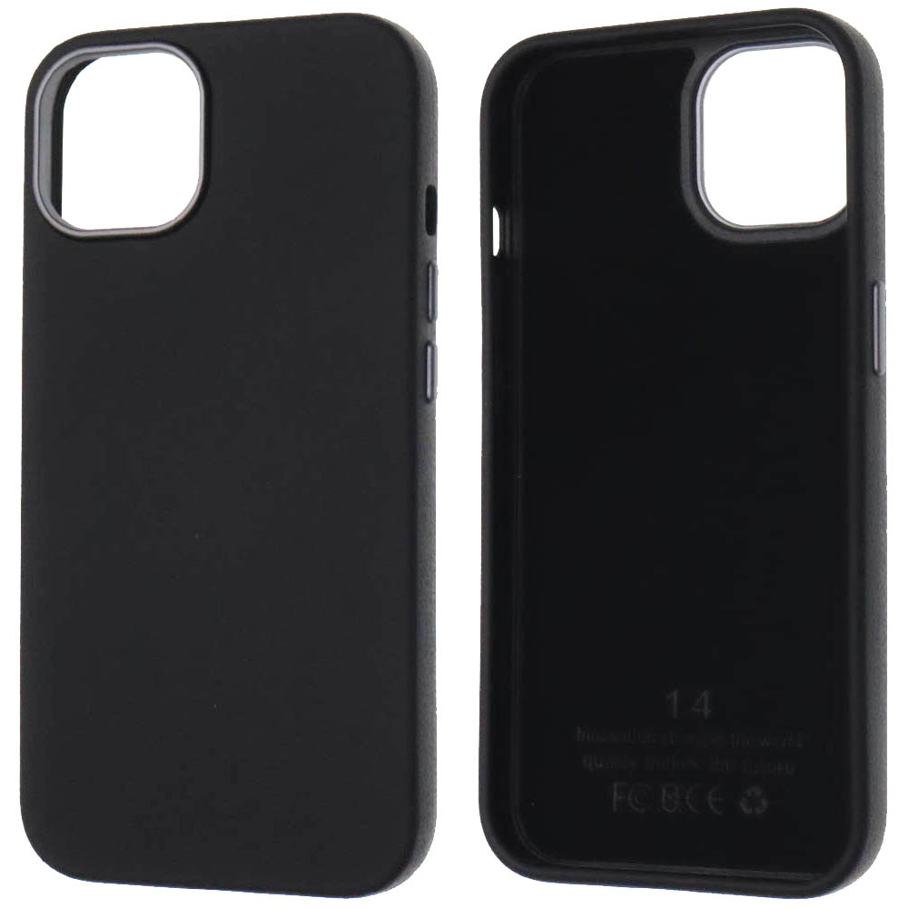 Чехол накладка для APPLE iPhone 14 (6.1"), силикон, пластик, текстура кожи, бархат, цвет черный Чехол накладка для APPLE iPhone 14 (6.1"), силикон, пластик, текстура кожи, бархат, цвет черный