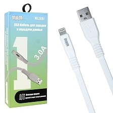 USB Дата кабель MRM RL55i, APPLE Lightning 8 pin, силикон, плоский, длина 1 метр, 3.0 A, цвет белый USB Дата кабель MRM RL55i, APPLE Lightning 8 pin, силикон, плоский, длина 1 метр, 3.0 A, цвет белый