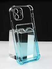 Чехол накладка SHockprOOF для APPLE iPhone 13, защита камеры, противоударный, цвет прозрачный с бирюзовым градиентом