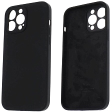 Чехол накладка Silicon Case для APPLE iPhone 13 Pro Max (6.7), защита камеры, с лого, силикон, бархат, цвет черный