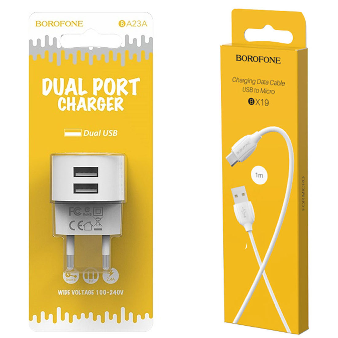 СЗУ (Сетевое зарядное устройство) с кабелем Micro USB, 2.4A, 2 USB A, длина 1 метр, цвет белый