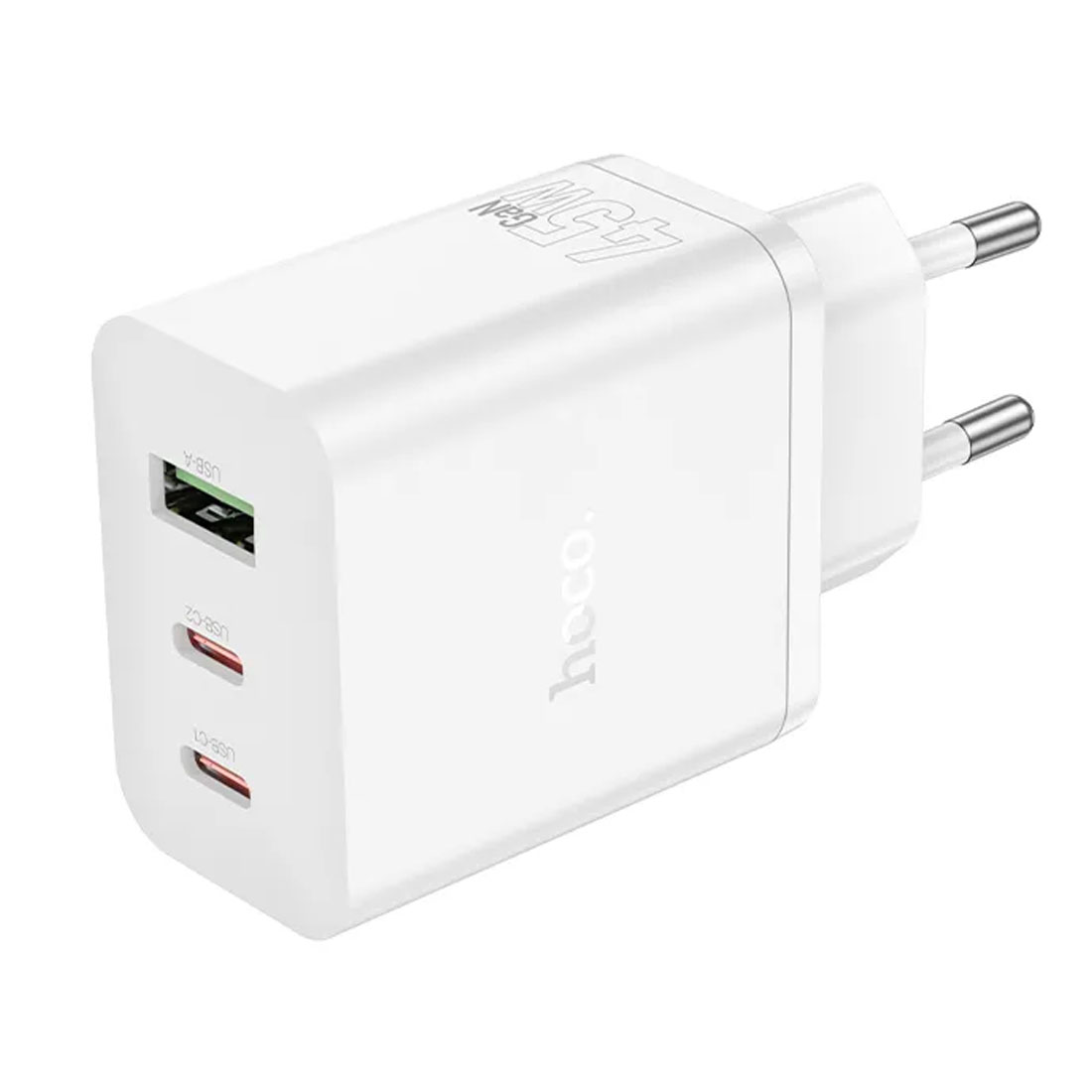СЗУ (Сетевое зарядное устройство) HOCO N50 Scenery GaN, 45W, 2 USB Type C, 1 USB A, PD45W, QC3.0, цвет белый