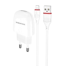 СЗУ (Сетевое зарядное устройство) BOROFONE BA49A Vast Power с кабелем Lightning 8 pin, 2.1A, 1 USB, длина 1 метр, цвет белый СЗУ (Сетевое зарядное устройство) BOROFONE BA49A Vast Power с кабелем Lightning 8 pin, 2.1A, 1 USB, длина 1 метр, цвет белый