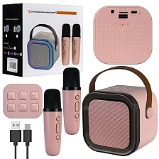 Колонка портативная, караоке микрофон K12, Bluetooth, TF card, USB, AUX, RGB подсветка, 2 микрофона, цвет розовый Колонка портативная, караоке микрофон K12, Bluetooth, TF card, USB, AUX, RGB подсветка, 2 микрофона, цвет розовый