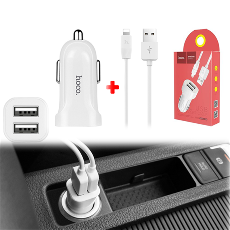 HOCO Z2A АЗУ (Автомобильное зарядное устройство) + кабель APPLE Lightning 8-pin, цвет белый.
