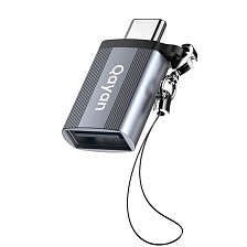Адаптер, переходник OTG QAYAN QTG-216 USB A (мама) на USB Type C (папа), 5Gbps, 66W, цвет темно серебристый