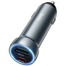 Удлиненное АЗУ (Автомобильное зарядное устройство) HOCO Z54A Prosperous, 48W, 1 UBS Type C, 1 USB, цвет темно серебристый