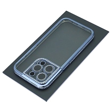 Чехол накладка для APPLE iPhone 14 Pro, силикон, стразы, защита камеры, цвет окантовки голубой Чехол накладка для APPLE iPhone 14 Pro, силикон, стразы, защита камеры, цвет окантовки голубой