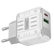 СЗУ (Сетевое зарядное устройство) HOCO C135A Rock, 20W, 1 USB Type C, 1 USB, PD20W, QC3.0, цвет бело серый СЗУ (Сетевое зарядное устройство) HOCO C135A Rock, 20W, 1 USB Type C, 1 USB, PD20W, QC3.0, цвет бело серый