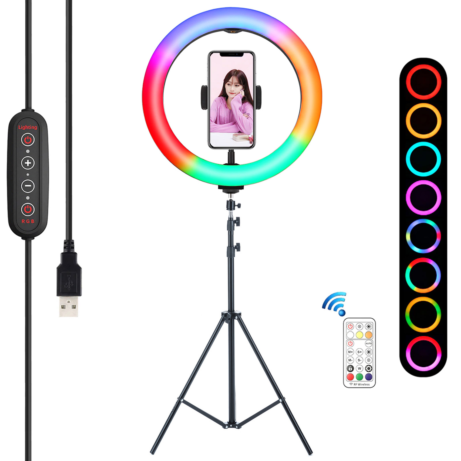 Кольцевая светодиодная RGB лампа WH36 USB, 33 см, цвет черный (уценка: не полный комплект, отсутствуют детали)