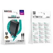 СЗУ (Сетевое зарядное устройство) BOROFONE BAS75A c кабелем USB Type C на USB Type C, 30W, длина 1 метр, цвет черный