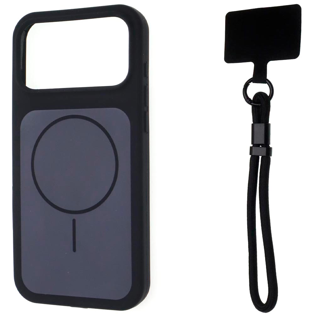 Чехол накладка BETYFATE с поддержкой MagSafe для APPLE iPhone 17 Pro Max, iPhone 18 Pro Max, ремешок, силикон, бархатистая подложка, цвет черный
