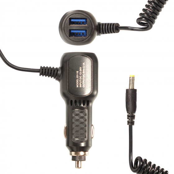 АЗУ (Автомобильное зарядное устройство) SY-16, 2 USB - 5V/2.1A, с витым кабелем, штекер 4.0x1.7, цвет черный АЗУ (Автомобильное зарядное устройство) SY-16, 2 USB - 5V/2.1A, с витым кабелем, штекер 4.0x1.7, цвет черный