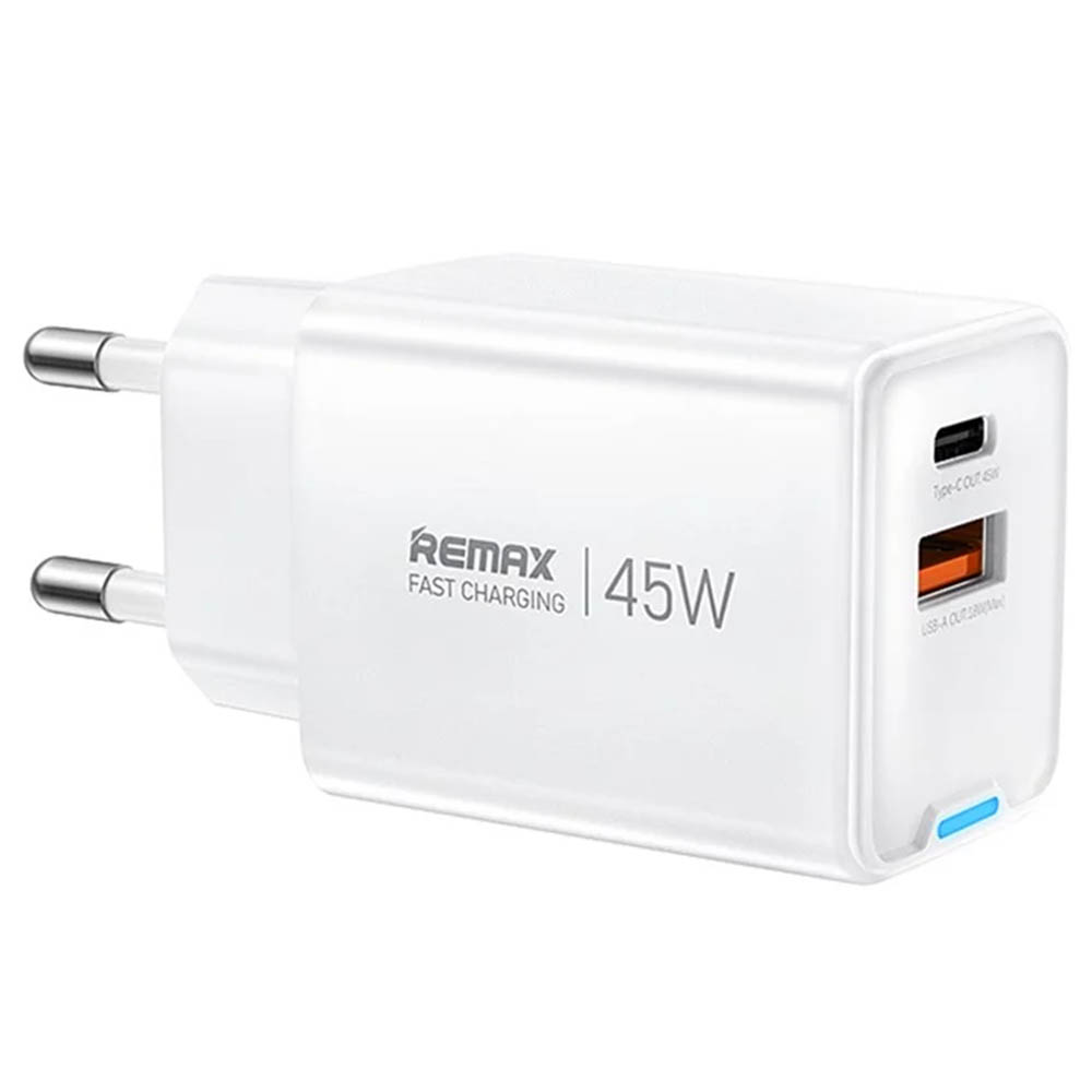 СЗУ (Сетевое зарядное устройство) REMAX GaN CA05 AC45W, 45W, 1 USB Type C, 1 USB, цвет белый