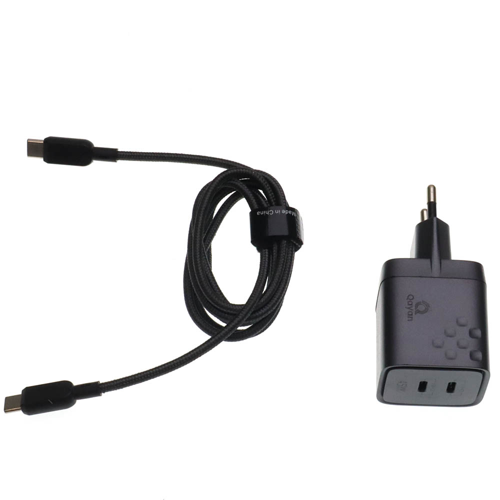 СЗУ (Сетевое зарядное устройство) QAYAN QHC-145 Gan45WKIT с кабелем USB Type C на USB Type C, 45W, 2 USB Type C, длина 1.2 метра, цвет темно серебристый СЗУ (Сетевое зарядное устройство) QAYAN QHC-145 Gan45WKIT с кабелем USB Type C на USB Type C, 45W, 2 USB Type C, длина 1.2 метра, цвет темно серебристый