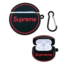 Чехол для беспроводных наушников APPLE AirPods 1, 2 силиконовый с карабином, 3D Supreme black. Чехол для беспроводных наушников APPLE AirPods 1, 2 силиконовый с карабином, 3D Supreme black.