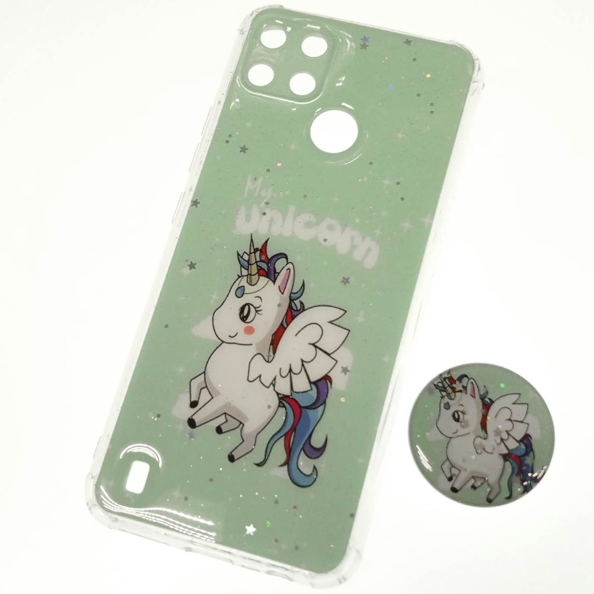 Чехол накладка для Realme C21Y, силикон, фактурный глянец, с поп сокетом, рисунок Unicorn Чехол накладка для Realme C21Y, силикон, фактурный глянец, с поп сокетом, рисунок Unicorn