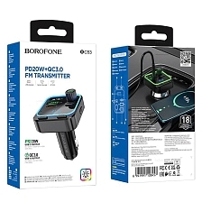 АЗУ (Автомобильное зарядное устройство) BOROFONE BC53 Highway с FM трансмиттером, Bluetooth, 2 USB A, 1 USB Type C, PD20W, QC3.0, USB Disk, RGB подсветка, цвет черный