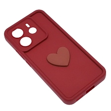 Чехол накладка для XIAOMI REDMI NOTE 14, силикон, 3D сердце, защита камеры, бортики, цвет бордовый Чехол накладка для XIAOMI REDMI NOTE 14, силикон, 3D сердце, защита камеры, бортики, цвет бордовый