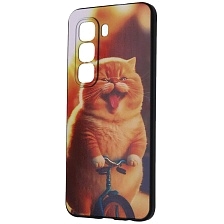 Чехол накладка для INFINIX HOT 50 Pro 4G, защита камеры, рисунок Кот на велосипеде