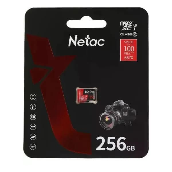 Карта памяти MicroSDXC 256GB NETAC P500 Extreme Pro A1 (NT02P500PRO-256G-S), Class 1, UHS-I U3, 100 Mb/s, без SD адаптера, цвет черно-красный