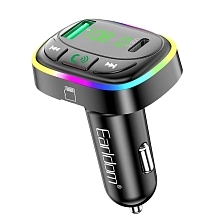АЗУ (Автомобильное зарядное устройство) EARLDOM ET-M104 с FM-трансмиттером, 1 USB, Bluetooth, 1 USB Type C, TF Card, RGB подсветка, цвет черный