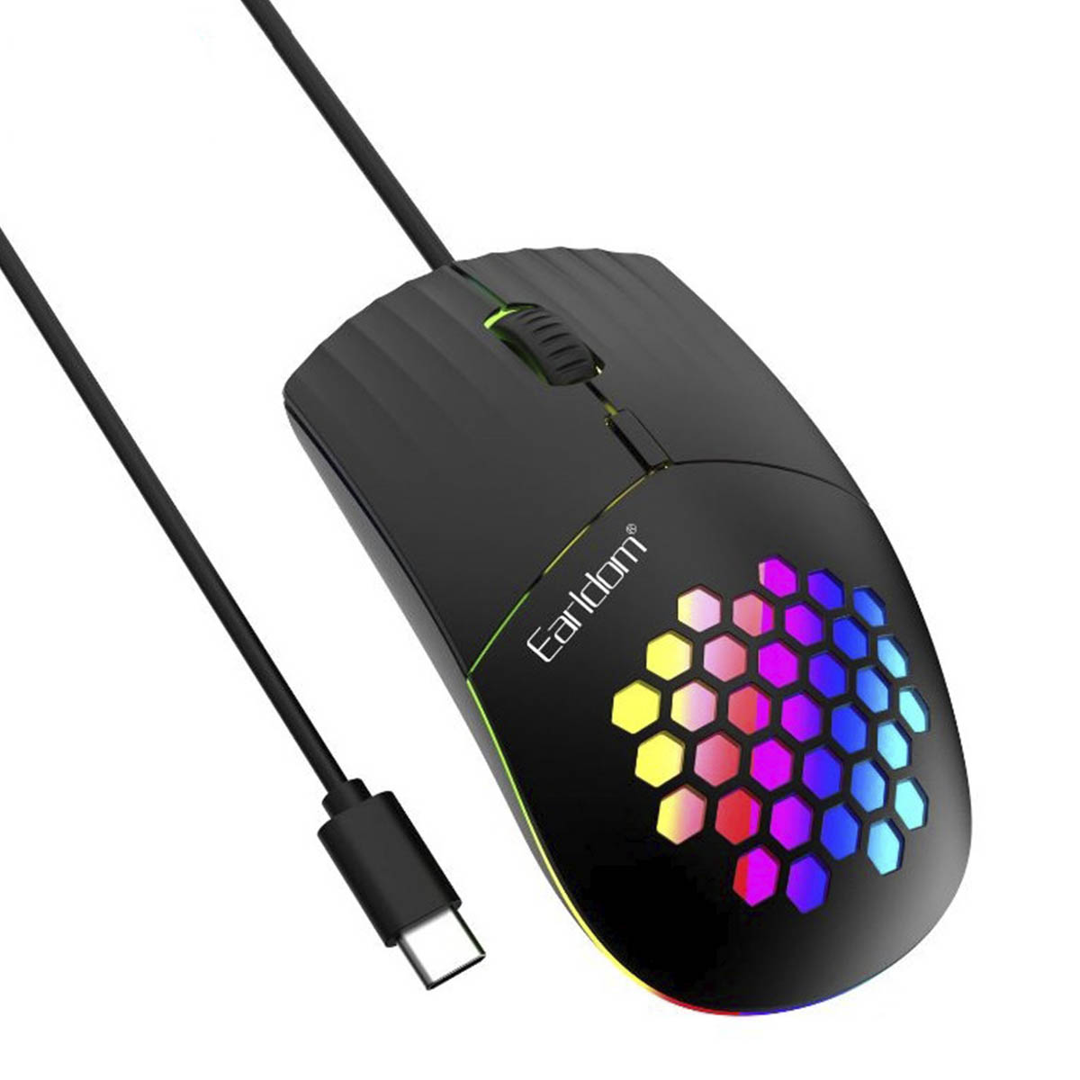 Мышь проводная EARLDOM KM5, подключение Type C, оптическая, с подсветкой, цвет черный