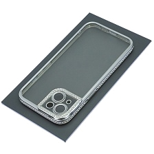 Чехол накладка для APPLE iPhone 14, силикон, стразы, защита камеры, цвет окантовки серебристый