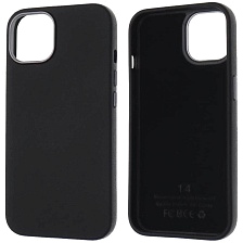 Чехол накладка для APPLE iPhone 14 (6.1"), силикон, пластик, текстура кожи, бархат, цвет черный
