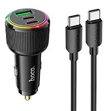 АЗУ (Автомобильное зарядное устройство) с кабелем Type C на Type C HOCO NZ17 Avant-garde, 75W, 2 USB Type C, 1 USB A, PD45W, QC3.0, Led подсветка, цвет черный