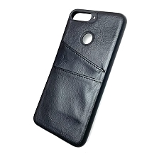 Чехол накладка для HUAWEI HONOR 7A PRO, HONOR 7C, Y6 2018, Y6 PRIME, силикон, экокожа, цвет черный.