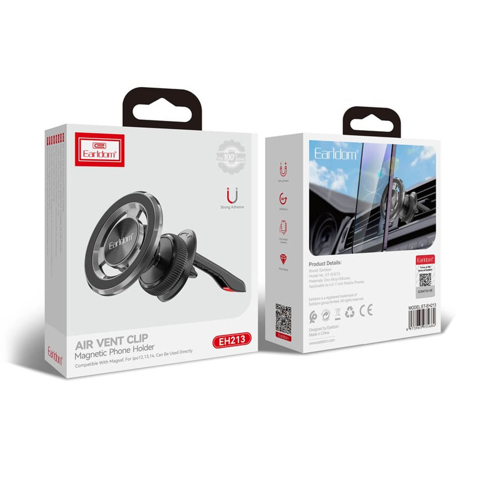 Автомобильный магнитный держатель EARLDOM ET-EH213 с креплением под MagSafe для смартфона, в решетку воздуховода, цвет черный